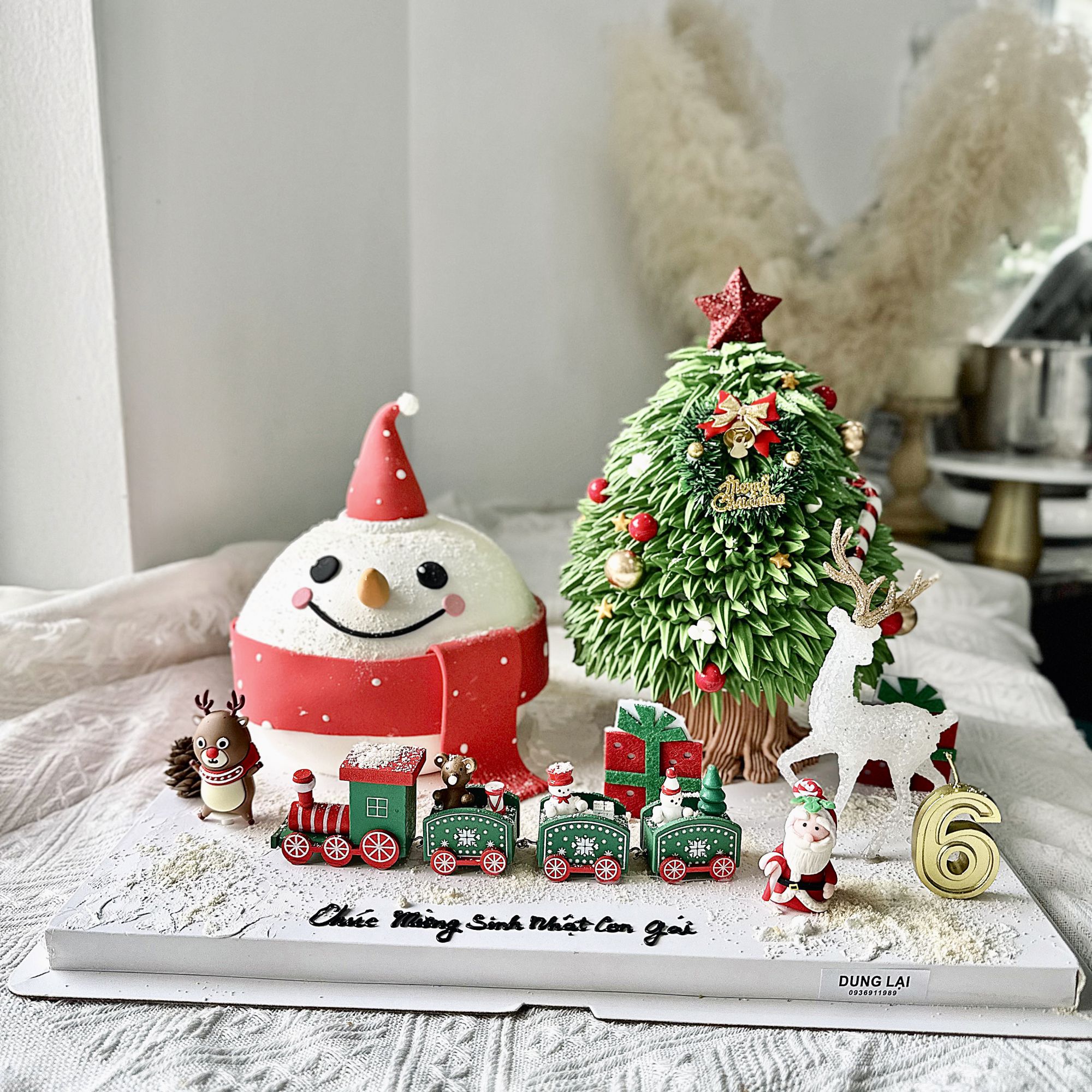 Set đôi cây thông và người tuyết