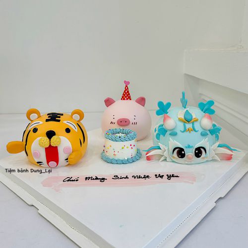 Set 4 bánh tạo hình rồng, hổ, heo, Bánh Sinh Nhật Set 4 bánh tạp hình, Bánh Sinh Nhật hổ, Bánh Sinh Nhật rồng, Bánh Sinh Nhật heo, Bánh Sinh Nhật set bánh, Bánh Sinh Nhật set 3 bánh - Bánh Sinh Nhật Long Biên