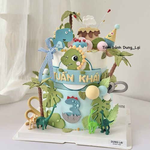 Bánh 2 tầng khủng long 20-16 , Bánh Sinh Nhật 2 tầng, Bánh Sinh Nhật bánh tầng, Bánh Sinh Nhật khủng long, Bánh Sinh Nhật bé trai - Bánh Sinh Nhật Long Biên
