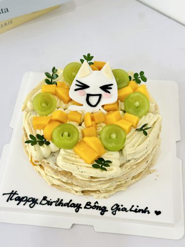 Bánh crepe ôlong xoài có hình vẽ , Bánh Sinh Nhật Crepe - Bánh Sinh Nhật Long Biên