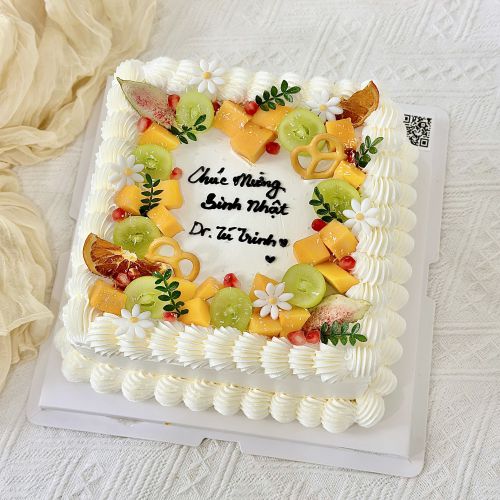 Bánh vuông kem tươi hoa quả sz 20, Bánh Sinh Nhật Vuông, Bánh Sinh Nhật chữ nhật, Bánh Sinh Nhật kem top - Bánh Sinh Nhật Long Biên