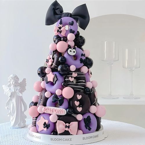 Tháp donut kuromi, Bánh Sinh Nhật Donut, Bánh Sinh Nhật kuromi, Bánh Sinh Nhật sanrio - Bánh Sinh Nhật Long Biên