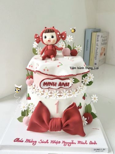 Bánh bé gái cherry 2 tầng 20-16, Bánh Sinh Nhật Bé gái, Bánh Sinh Nhật cherry, Bánh Sinh Nhật 2 tầng, Bánh Sinh Nhật bánh tầng - Bánh Sinh Nhật Long Biên