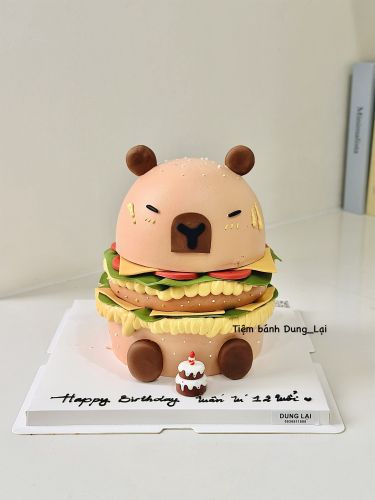Bánh tạo hình hambuger capybara, Bánh Sinh Nhật Tạo hình, Bánh Sinh Nhật capybara, Bánh Sinh Nhật Hamburger - Bánh Sinh Nhật Long Biên