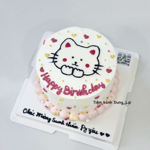 Bánh vẽ mèo sz 14, Bánh Sinh Nhật Mèo, Bánh Sinh Nhật bánh vẽ, Bánh Sinh Nhật bé gái - Bánh Sinh Nhật Long Biên