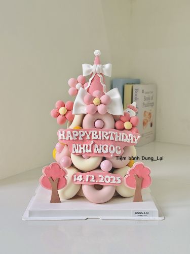 Tháp donut bé gái , Bánh Sinh Nhật Tháp bánh, Bánh Sinh Nhật donut, Bánh Sinh Nhật tháp donut, Bánh Sinh Nhật bé gái - Bánh Sinh Nhật Long Biên