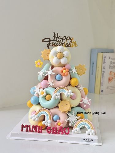 Tháp donut bé gái, Bánh Sinh Nhật Tháp donut, Bánh Sinh Nhật donut, Bánh Sinh Nhật bé gái, Bánh Sinh Nhật cầu vồng - Bánh Sinh Nhật Long Biên