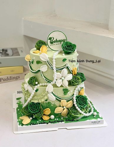 Bánh 2 tầng tone xanh , Bánh Sinh Nhật Bánh tầng, Bánh Sinh Nhật 2 tầng - Bánh Sinh Nhật Long Biên