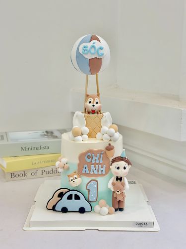 Bánh bé sóc sz 16 dáng cao, Bánh Sinh Nhật Sóc, Bánh Sinh Nhật bé trai, Bánh Sinh Nhật khinh khí cầu - Bánh Sinh Nhật Long Biên