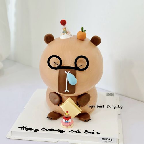 Bánh tạo hình capybara đeo kính, Bánh Sinh Nhật Caoybara, Bánh Sinh Nhật tạo hình, Bánh Sinh Nhật bé trai, Bánh Sinh Nhật bé gái - Bánh Sinh Nhật Long Biên