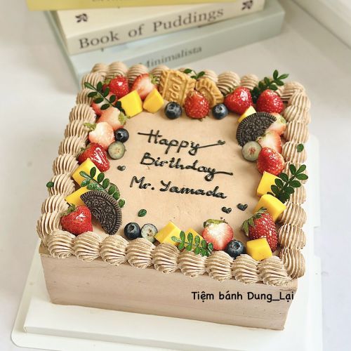 Bánh vuông chocolate pudding trà xanh dâu sz 22, Bánh Sinh Nhật Vuông, Bánh Sinh Nhật chữ nhật, Bánh Sinh Nhật whipping - Bánh Sinh Nhật Long Biên