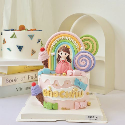 Bánh bé gái cầu vồng sz 16, Bánh Sinh Nhật Bé gái, Bánh Sinh Nhật cầu vồng - Bánh Sinh Nhật Long Biên
