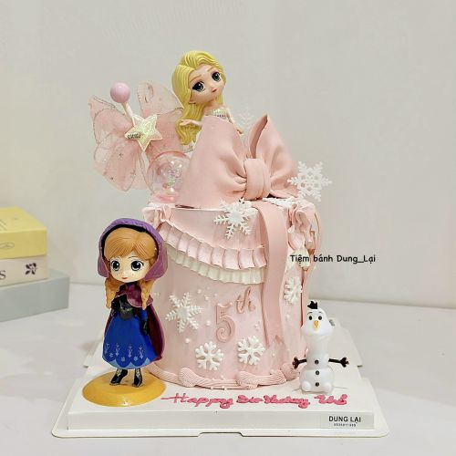 Bánh elsa tone hồng sz 16 dáng cao, Bánh Sinh Nhật Elsa, Bánh Sinh Nhật bé gái - Bánh Sinh Nhật Long Biên