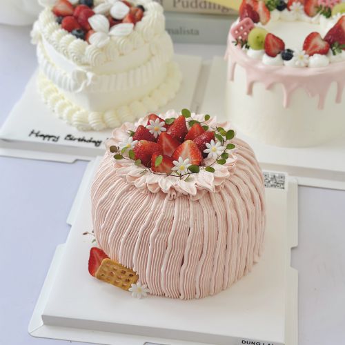 Bánh kem top màu hồng hoa quả sz 16, Bánh Sinh Nhật Kem top, Bánh Sinh Nhật hoa quả - Bánh Sinh Nhật Long Biên