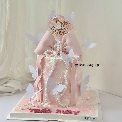 Bánh nơ hồng bling bling sz 16 cao, Bánh Sinh Nhật Bling bling, Bánh Sinh Nhật người lớn - Bánh Sinh Nhật Long Biên