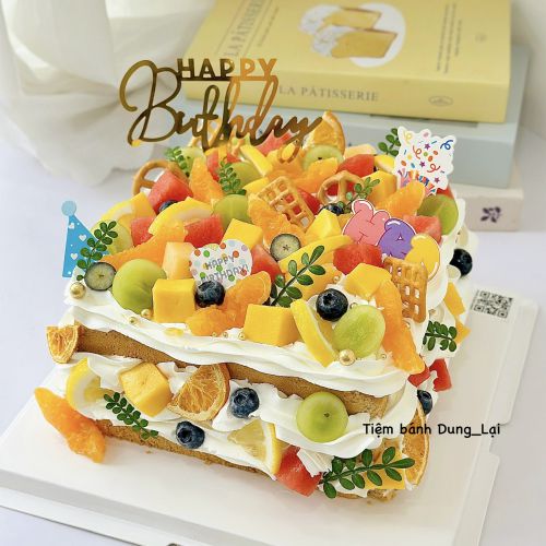 Bánh vuông sz 20 hoa quả, Bánh Sinh Nhật Vuông, Bánh Sinh Nhật chữ nhật, Bánh Sinh Nhật kem top, Bánh Sinh Nhật hoa quả - Bánh Sinh Nhật Long Biên