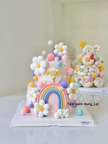 Bánh 2 tầng 20-14 bé gái hoa và cầu vồng, Bánh Sinh Nhật 2 tầng, Bánh Sinh Nhật bánh tầng, Bánh Sinh Nhật bé gái, Bánh Sinh Nhật hoa, Bánh Sinh Nhật cầu vồng - Bánh Sinh Nhật Long Biên