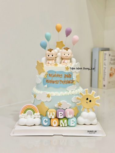 Bánh 2 tầng bé trai sinh đôi 20-16, Bánh Sinh Nhật Bé trai, Bánh Sinh Nhật 2 tầng, Bánh Sinh Nhật bánh tầng - Bánh Sinh Nhật Long Biên