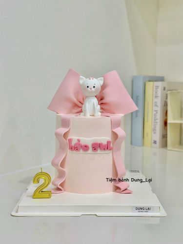 Bánh nơ hồng sz 16 cao, Bánh Sinh Nhật Bé gái, Bánh Sinh Nhật nơ hồng, Bánh Sinh Nhật mèo - Bánh Sinh Nhật Long Biên