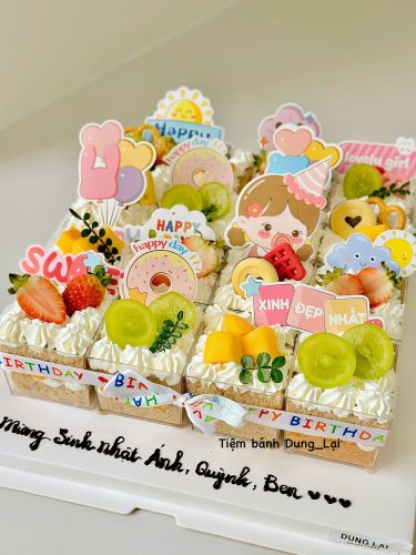 Set 16h bánh nhân hoa quả trang trí bé gái, Bánh Sinh Nhật Set bánh, Bánh Sinh Nhật bé gái - Bánh Sinh Nhật Long Biên