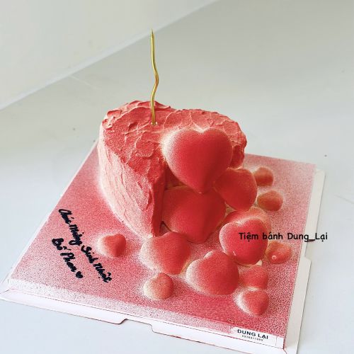 Bánh ngàn tim tone đỏ kem whip, Bánh Sinh Nhật Whipping, Bánh Sinh Nhật tim - Bánh Sinh Nhật Long Biên
