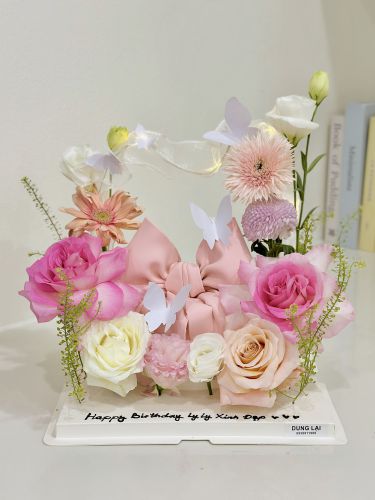Bánh nơ hồng hoa tươi sz 16, Bánh Sinh Nhật Hoa tươi - Bánh Sinh Nhật Long Biên