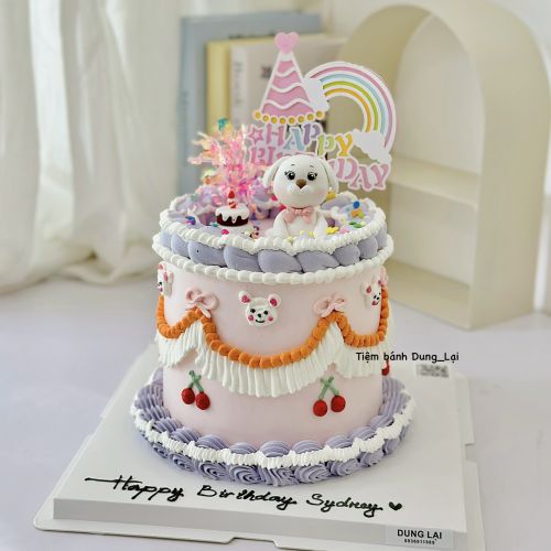 Bánh chó trắng sz 16 cao, Bánh Sinh Nhật Chó, Bánh Sinh Nhật cún, Bánh Sinh Nhật bé gái - Bánh Sinh Nhật Long Biên