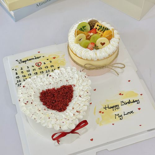 Set 2 bánh tim kem top sz 16 và mousse sz 12, Bánh Sinh Nhật Set đôi, Bánh Sinh Nhật set bánh - Bánh Sinh Nhật Long Biên