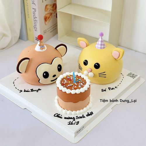 Set bánh bé mèo và khỉ và bánh sn sz 12, Bánh Sinh Nhật Set bánh, Bánh Sinh Nhật tạo hình, Bánh Sinh Nhật mèo, Bánh Sinh Nhật khỉ, Bánh Sinh Nhật bé trai, Bánh Sinh Nhật bé gái - Bánh Sinh Nhật Long Biên