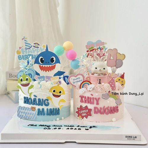 Set bánh đôi baby shark và bé thỏ, Bánh Sinh Nhật Set đôi, Bánh Sinh Nhật bé trai bé gái, Bánh Sinh Nhật set bánh - Bánh Sinh Nhật Long Biên