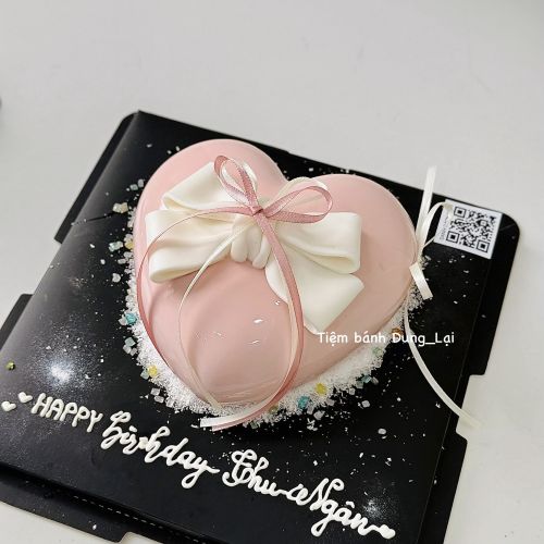Bánh entremet tráng gương nơ hồng sz 14