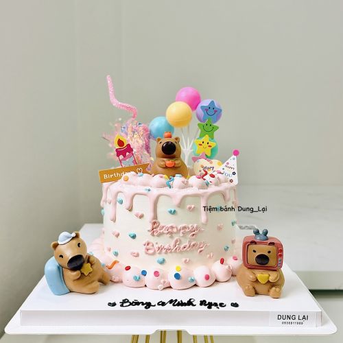 Bánh capybara tone hồng sz 16 - Bé gái