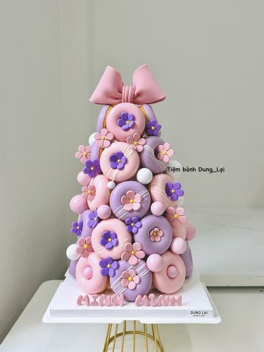 Tháp bánh donut bé gái hồng tím 31c - Bé gái