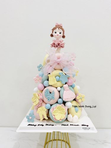 Tháp bánh donut bé gái tone pastel 24b - Bé gái
