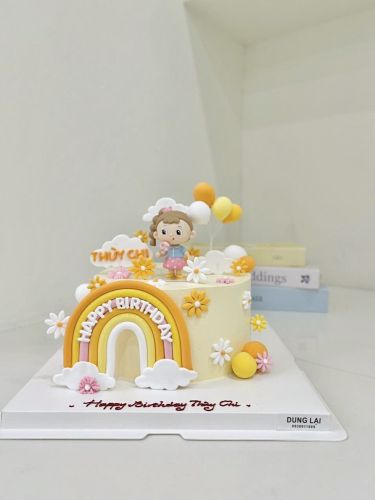Bánh bé gái cầu vồng vàng cam size 18, Bánh Sinh Nhật Bé gái, Bánh Sinh Nhật  - Bánh Sinh Nhật Long Biên