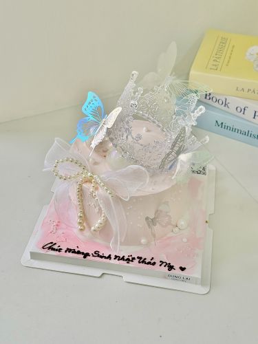 Bánh vương miện tone hồng sz 16, Bánh Sinh Nhật Vương miện, Bánh Sinh Nhật bé gái, Bánh Sinh Nhật hàn quốc - Bánh Sinh Nhật Long Biên