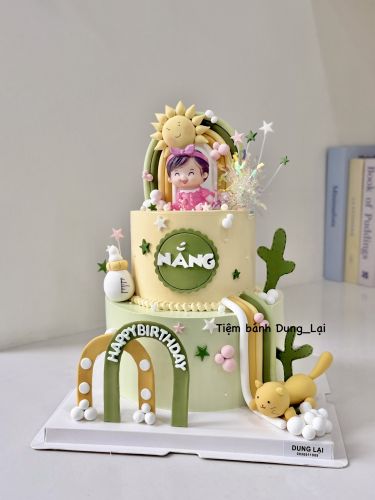 Bánh 2 tầng 20-14 bé nắng, Bánh Sinh Nhật 2 tầng, Bánh Sinh Nhật bánh tầng, Bánh Sinh Nhật bé gái, Bánh Sinh Nhật bé mèo, Bánh Sinh Nhật mèo - Bánh Sinh Nhật Long Biên