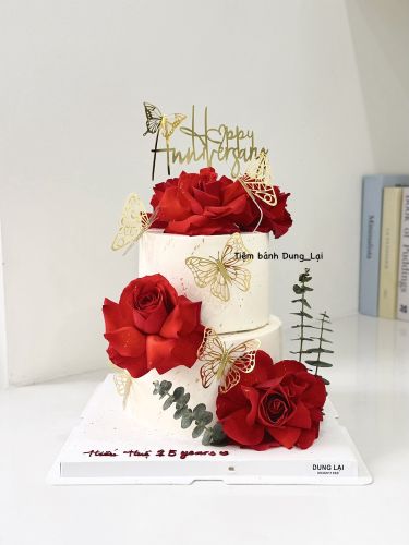 Bánh 2 tầng hoa tươi sz 18-14, Bánh Sinh Nhật Hoa tươi, Bánh Sinh Nhật 2 tầng, Bánh Sinh Nhật bánh tầng, Bánh Sinh Nhật kỉ niệm ngày cưới - Bánh Sinh Nhật Long Biên