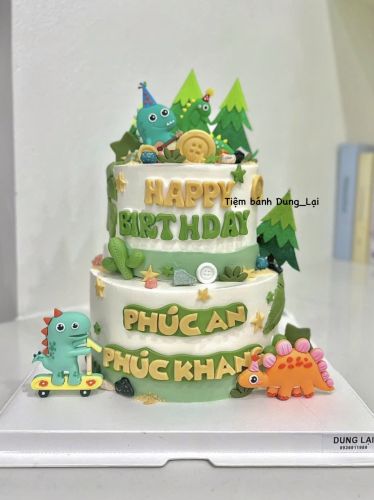 Bánh 2 tầng khủng long 18-14, Bánh Sinh Nhật 2 tầng, Bánh Sinh Nhật bánh tầng, Bánh Sinh Nhật khủng long, Bánh Sinh Nhật bé trai - Bánh Sinh Nhật Long Biên