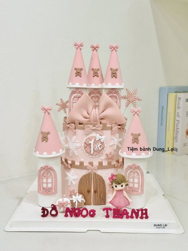 Bánh 2 tầng lâu đài tone hồng, trắng, nâu, Bánh Sinh Nhật Lâu đài, Bánh Sinh Nhật 2 tầng, Bánh Sinh Nhật bé gái, Bánh Sinh Nhật bánh tầng - Bánh Sinh Nhật Long Biên