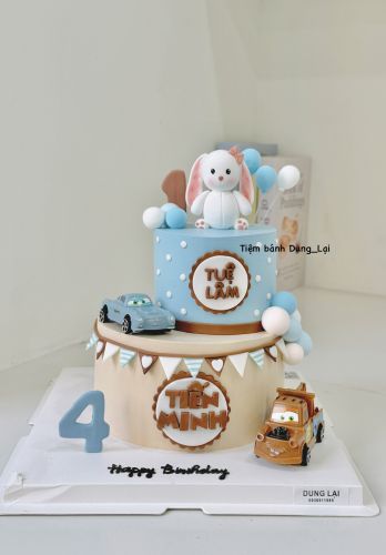 Bánh 2 tầng ô tô thỏ sz 18-12, Bánh Sinh Nhật 2 tầng, Bánh Sinh Nhật thỏ, Bánh Sinh Nhật ô tô, Bánh Sinh Nhật bánh tầng, Bánh Sinh Nhật bé trai, Bánh Sinh Nhật bé gái - Bánh Sinh Nhật Long Biên