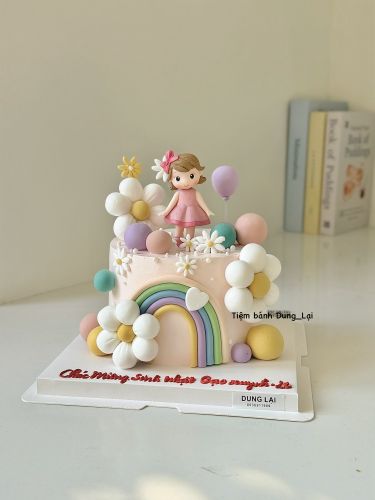Bánh bé gái và hoa sz 16, Bánh Sinh Nhật Bé gái, Bánh Sinh Nhật hoa, Bánh Sinh Nhật cầu vồng - Bánh Sinh Nhật Long Biên