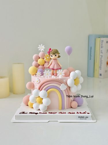 Bánh bé gái và hoa tone hồng trắng sz 16, Bánh Sinh Nhật Bé gái, Bánh Sinh Nhật hoa - Bánh Sinh Nhật Long Biên