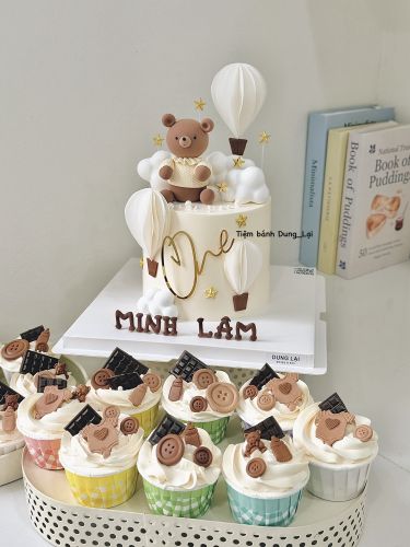Set Bánh bé gấu và cupcake tone nâu be, Bánh Sinh Nhật Gấu, Bánh Sinh Nhật bé trai, Bánh Sinh Nhật set bánh - Bánh Sinh Nhật Long Biên