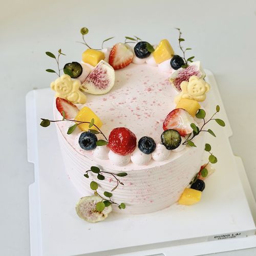 Bánh kem tươi hoa quả sz 16 tone hồng, Bánh Sinh Nhật Kem tươi, Bánh Sinh Nhật hoa quả - Bánh Sinh Nhật Long Biên