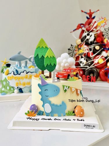 Bánh khủng long ô tô sz 16, Bánh Sinh Nhật Khủng long, Bánh Sinh Nhật ô tô, Bánh Sinh Nhật bé trai - Bánh Sinh Nhật Long Biên