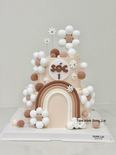 Bánh sinh nhật 2 tầng tone nâu be, Bánh Sinh Nhật 2 tầng, Bánh Sinh Nhật bánh tầng, Bánh Sinh Nhật hoa, Bánh Sinh Nhật bé gái - Bánh Sinh Nhật Long Biên