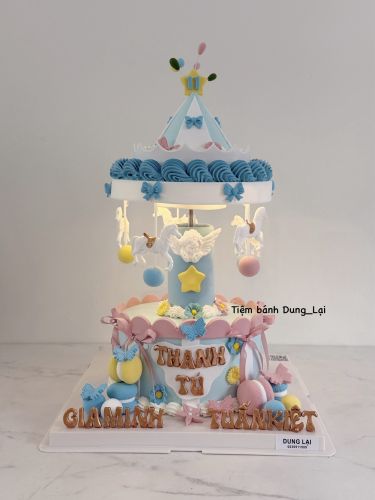 Bánh vòng quay ngựa tone xanh, Bánh Sinh Nhật Vòng quay ngựa, Bánh Sinh Nhật bé gái, Bánh Sinh Nhật bé trai - Bánh Sinh Nhật Long Biên