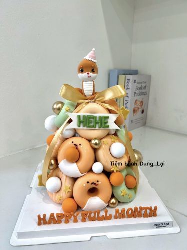Tháp donut bé rắn tone cam xanh, Bánh Sinh Nhật Donut, Bánh Sinh Nhật tháp bánh, Bánh Sinh Nhật tháp donut, Bánh Sinh Nhật rắn - Bánh Sinh Nhật Long Biên
