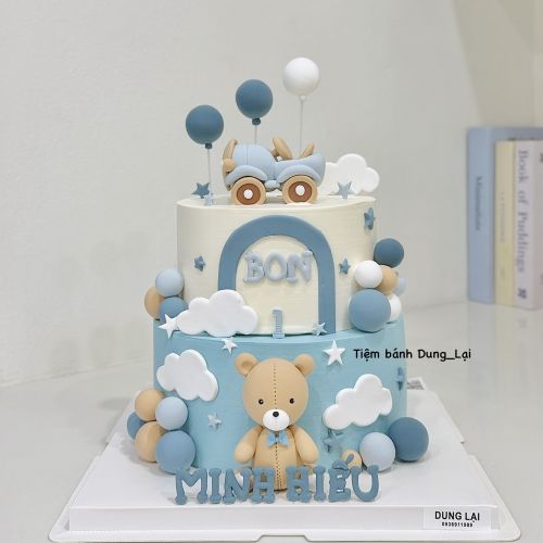 Bánh 2 tầng bé trai gấu ô tô sz 20-16